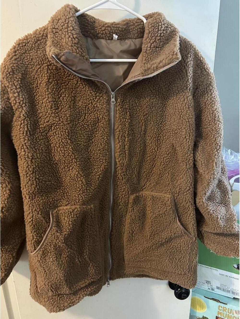 Brand new Brown full zip Sherpa jacket in size M